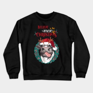 Christmas sweater cow reindeer horns and nose christmas Crewneck Sweatshirt